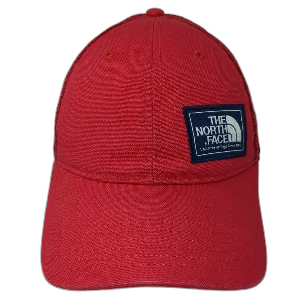 The North Face Trucker Hat Red One Size Snapback Mesh Heritage Logo California